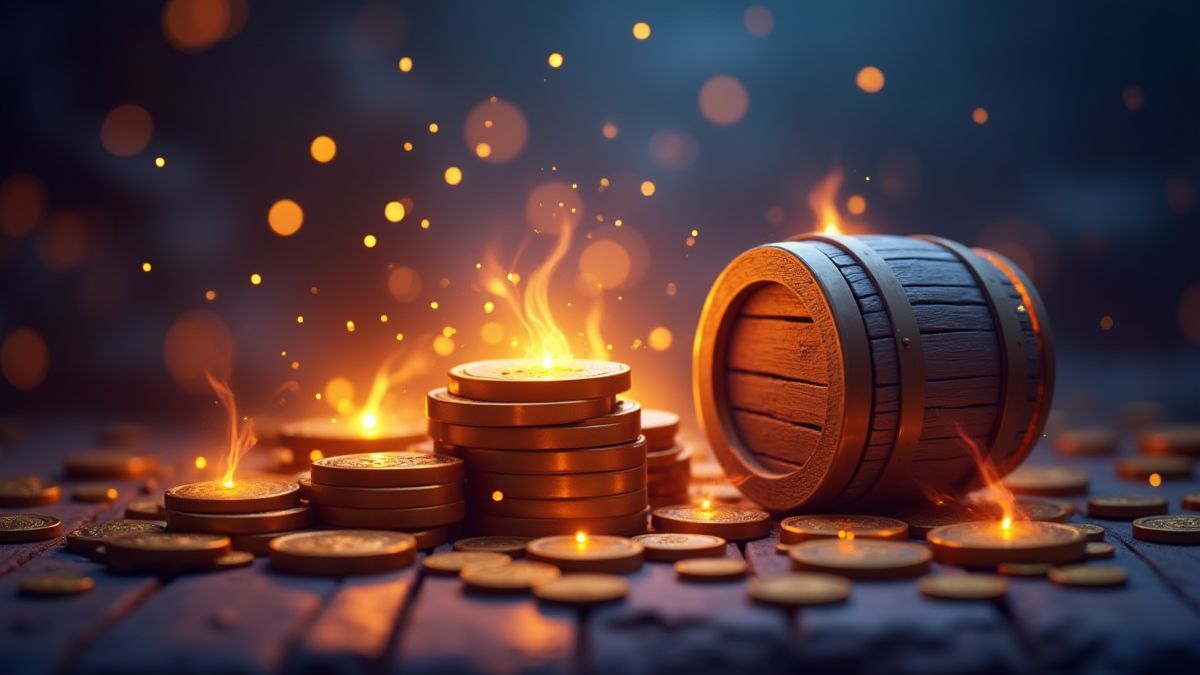 Pièces et fûts magiques brillants.