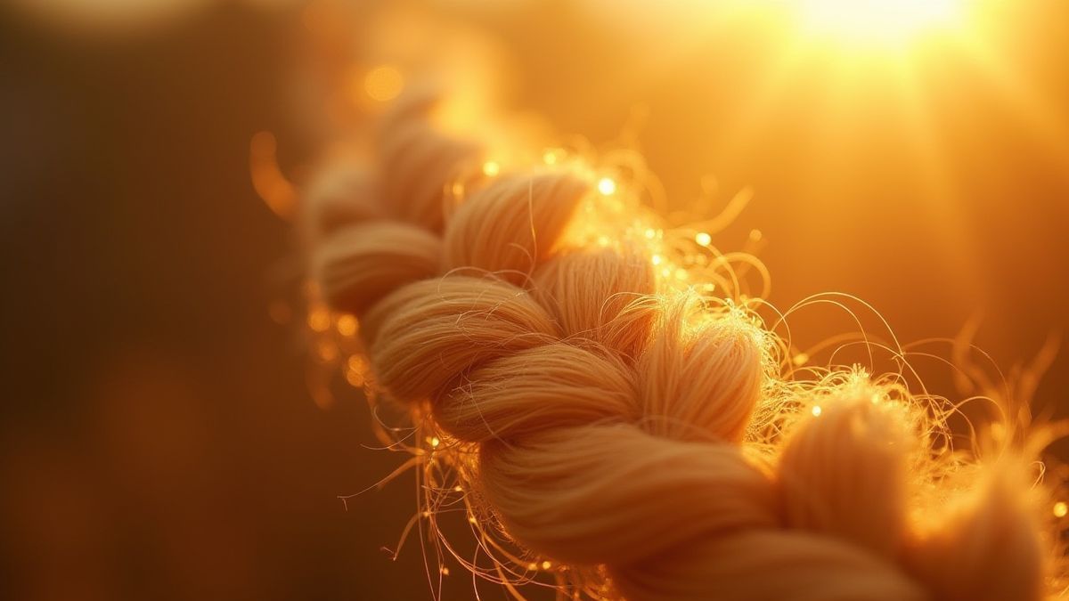 Tresse dorée brillante sous la lumière du soleil.