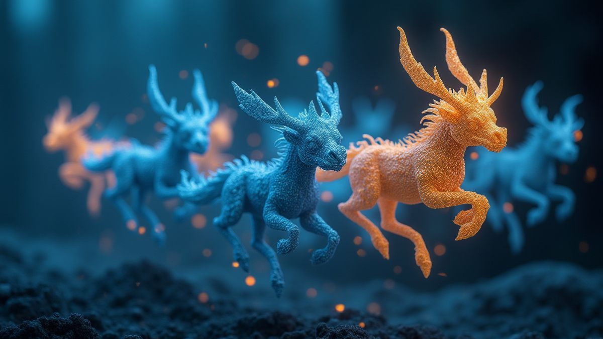 Runas nórdicas flutuantes brilhando em azul e ouro.