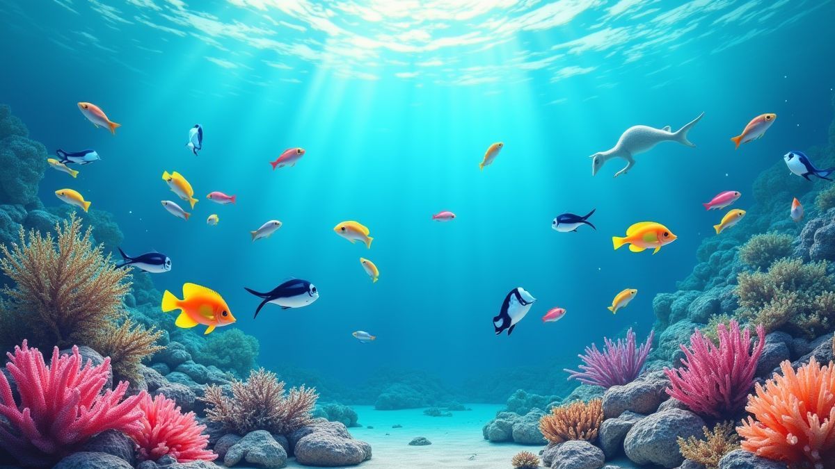 Scène sous-marine avec récifs et poissons colorés