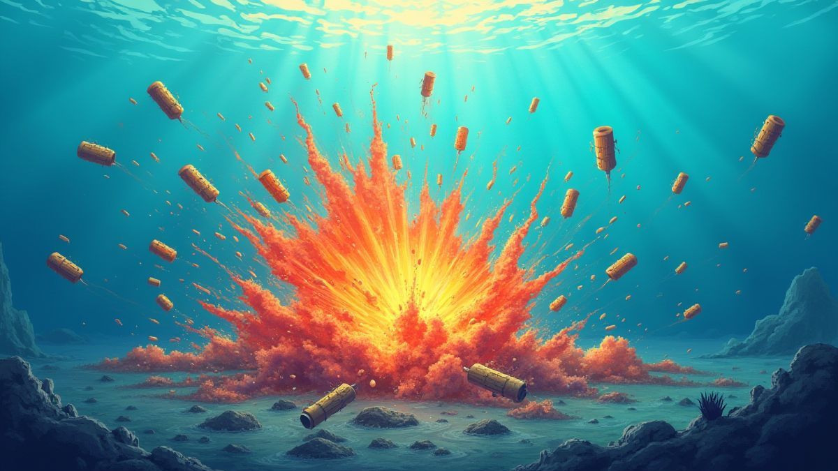 Explosion sous-marine avec mines et bulles