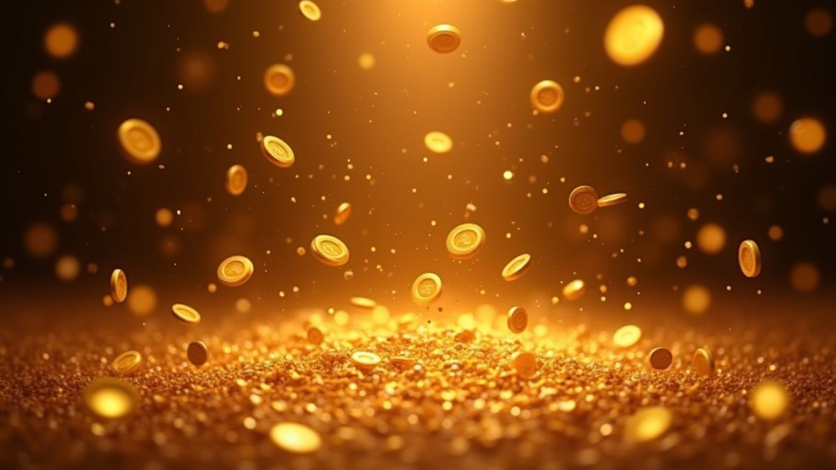 Monedas de oro dispersándose en la pantalla con un brillo mágico.