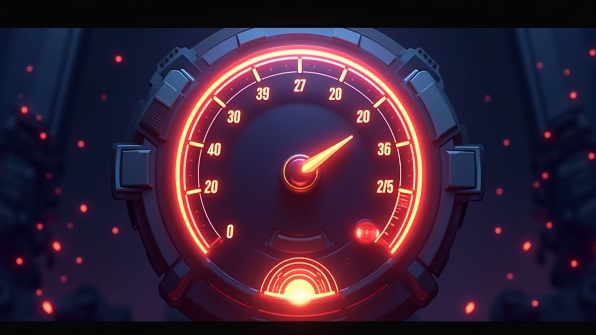 Um medidor futurista que brilha em uma slot de temática alienígena.