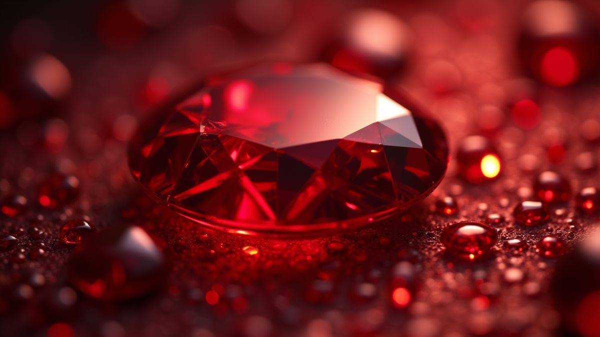 Un diamant rouge brillant entouré de gemmes plus petites.