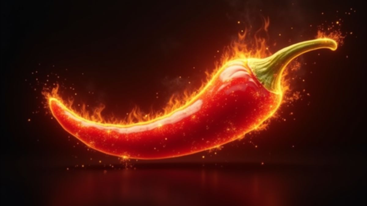 Een stralende peper omringd door brandende vonken.
