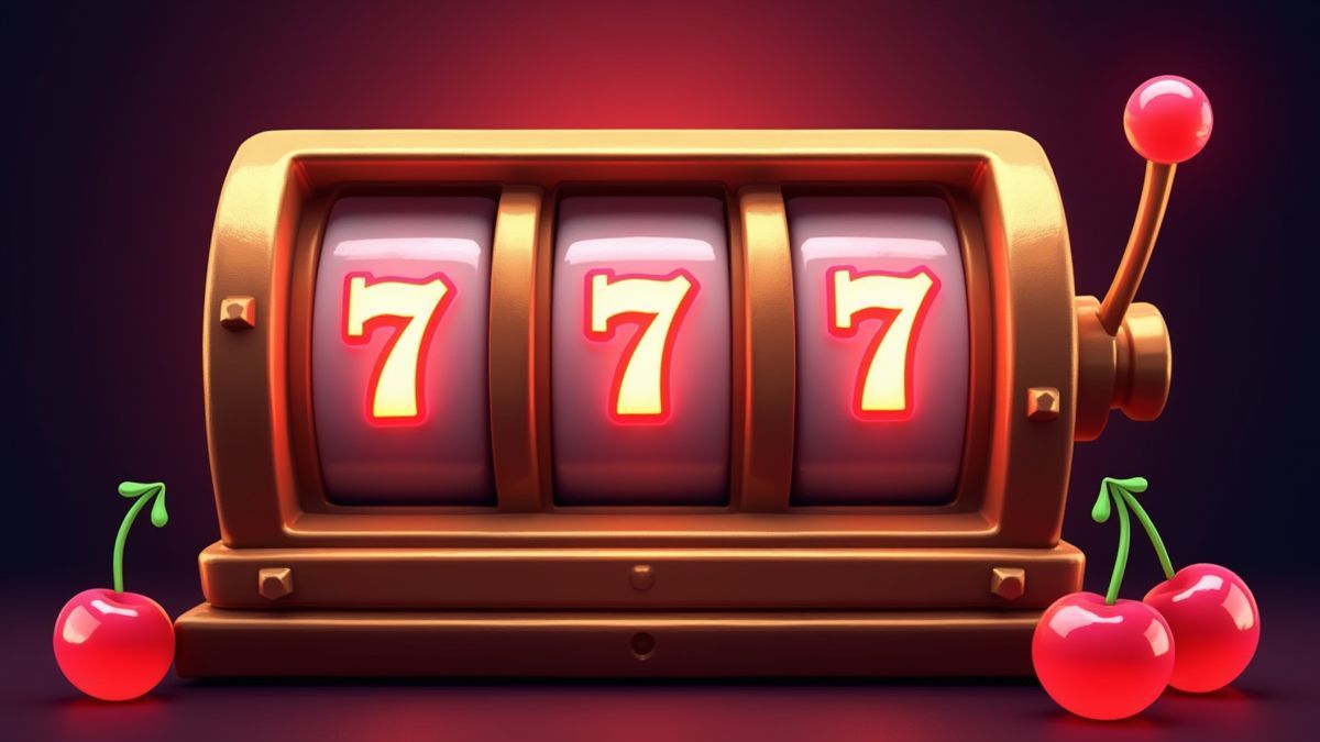 Machine à sous rétro avec symboles de cerises et numéro sept.