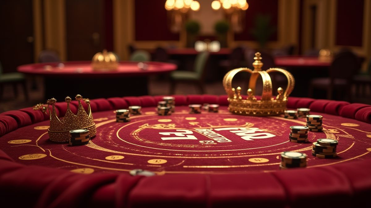 Mesa de casino con temática de lujo y elementos reales.