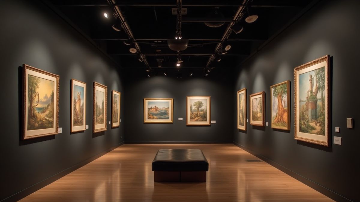Galería de arte con sensores de movimiento y cámaras de seguridad.