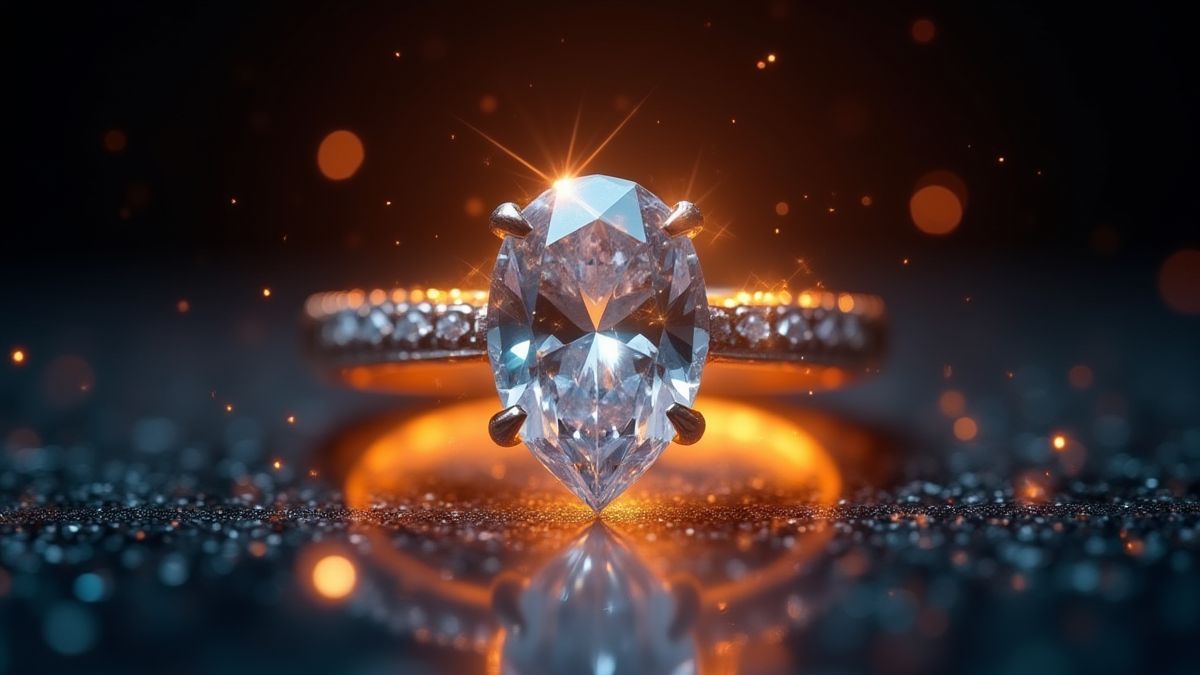Un anneau de diamants brillant entouré d'effets de lumière.