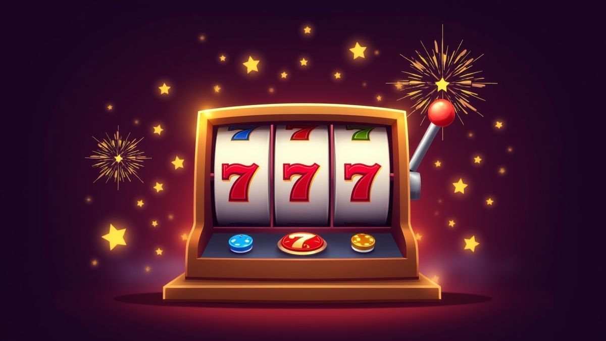 Slot machine with fireworks in the background.