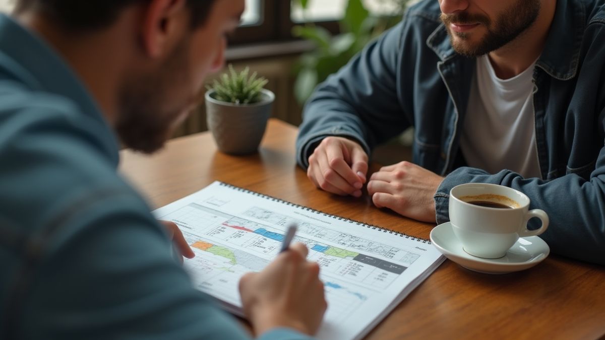 Player planning strategies with a notebook and a cup of coffee.
