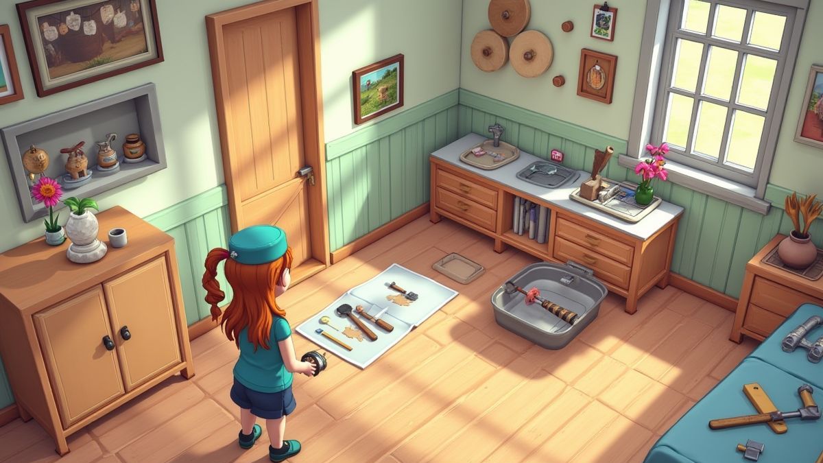 Cena animada de escolha de ferramentas e materiais de construção.
