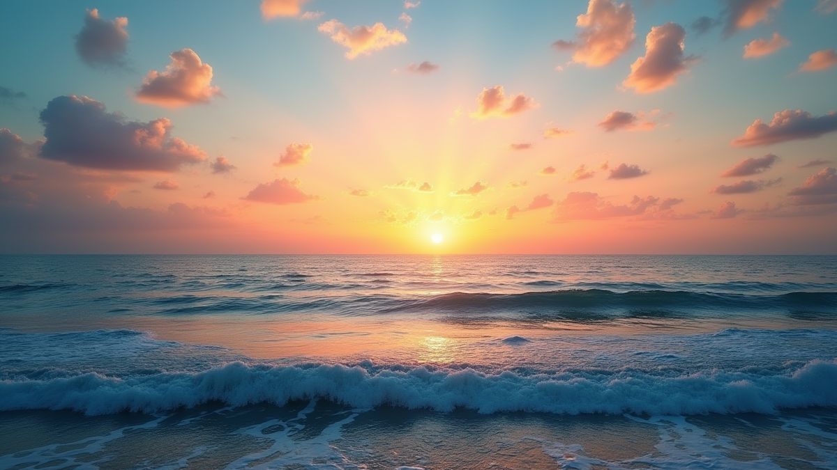 Uitzicht op de oceaan onder een zonsondergang.