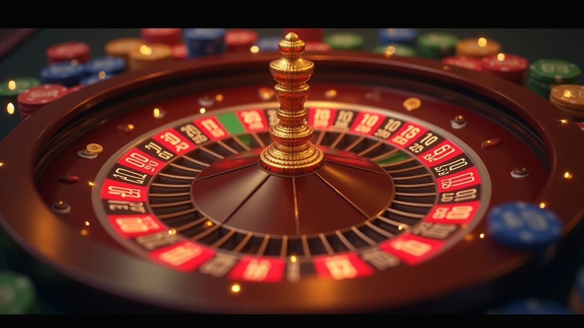 Roulette wheel with glowing chips and numbers