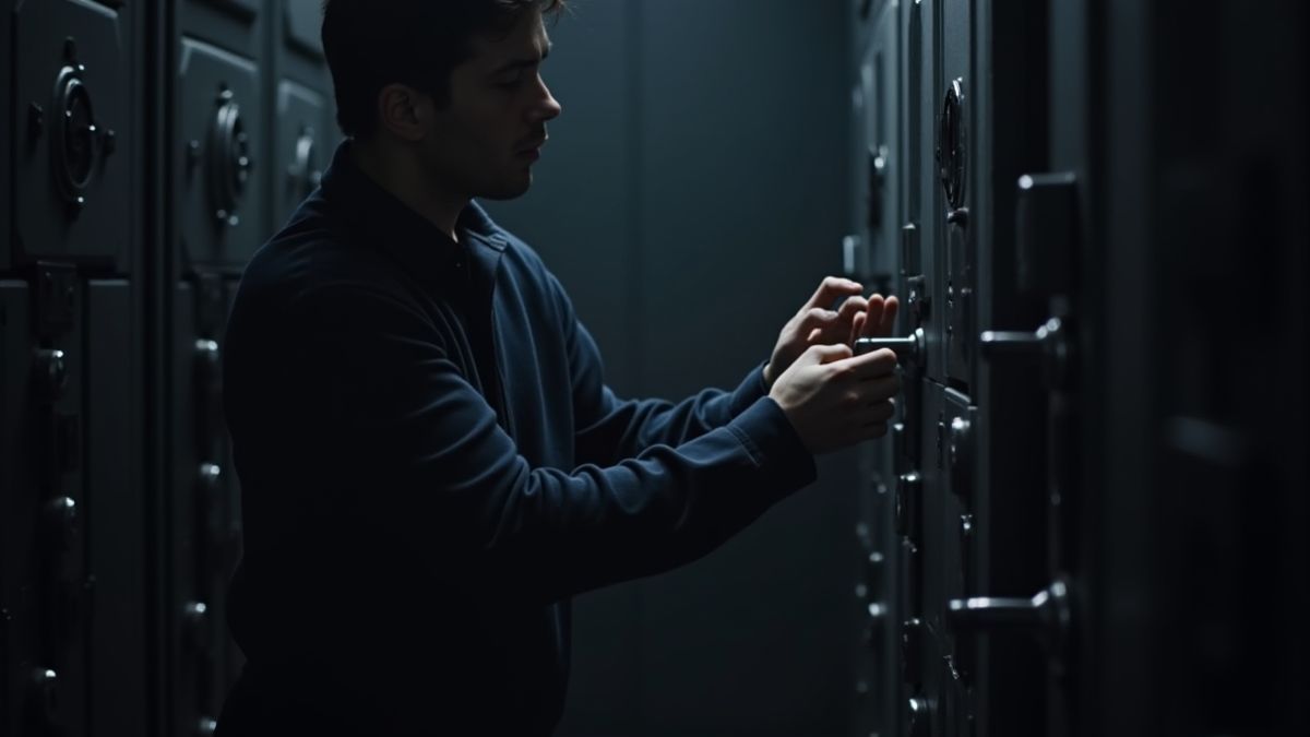 Secret agent cautiously opening vaults.