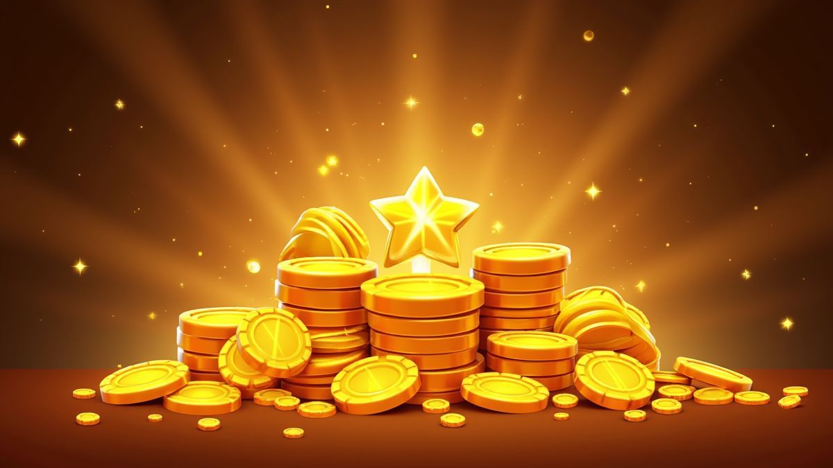 Monedas doradas y luces brillantes que representan un gran premio.