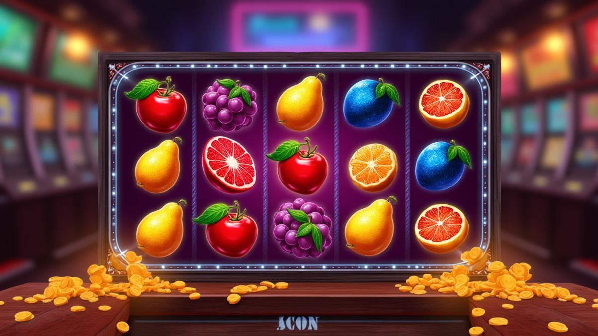 Vibrant fruit symbols in a retro design.