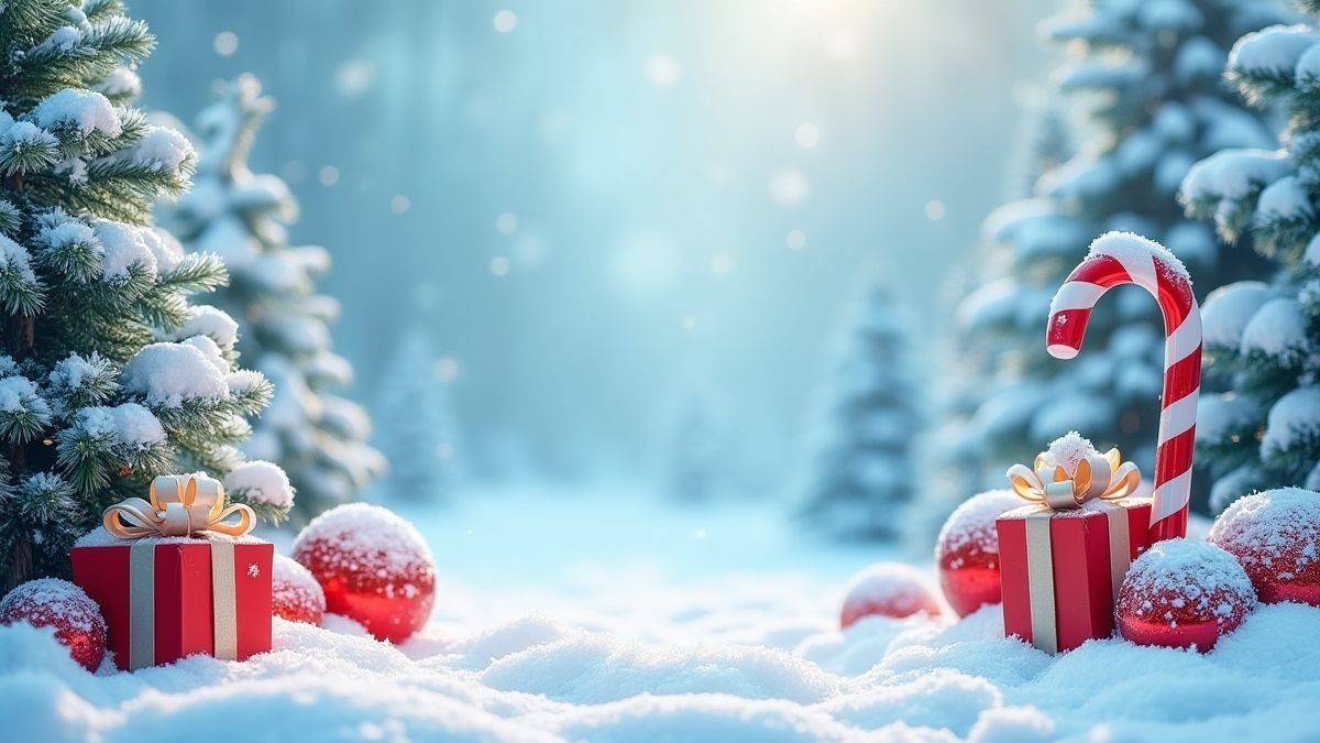 Besneeuwd landschap met kerstdecoraties