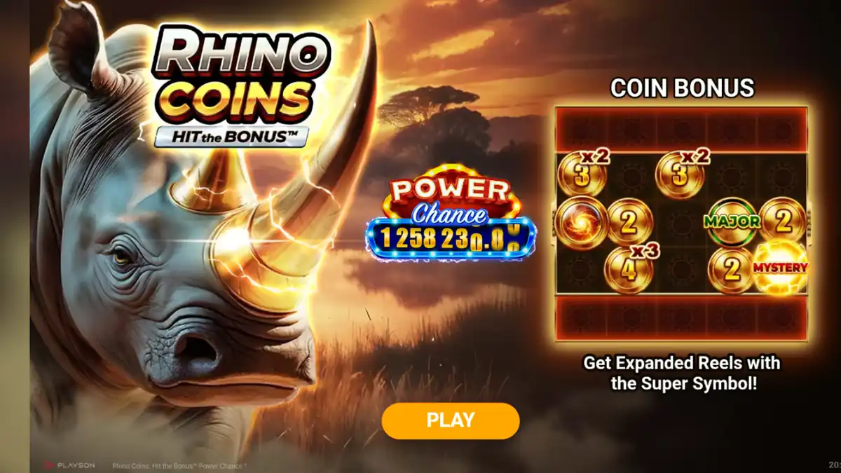 Rhino Coins: Hit the Bonus Power Chance intro screen