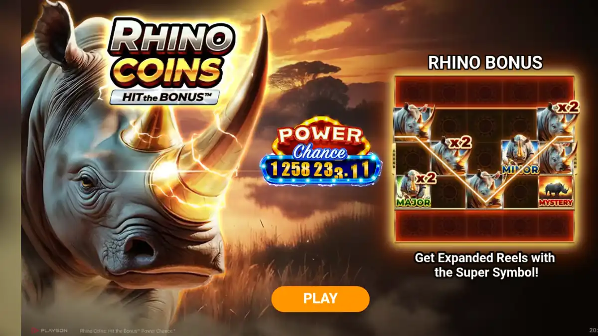 Rhino Coins: Hit the Bonus Power Chance feature screen