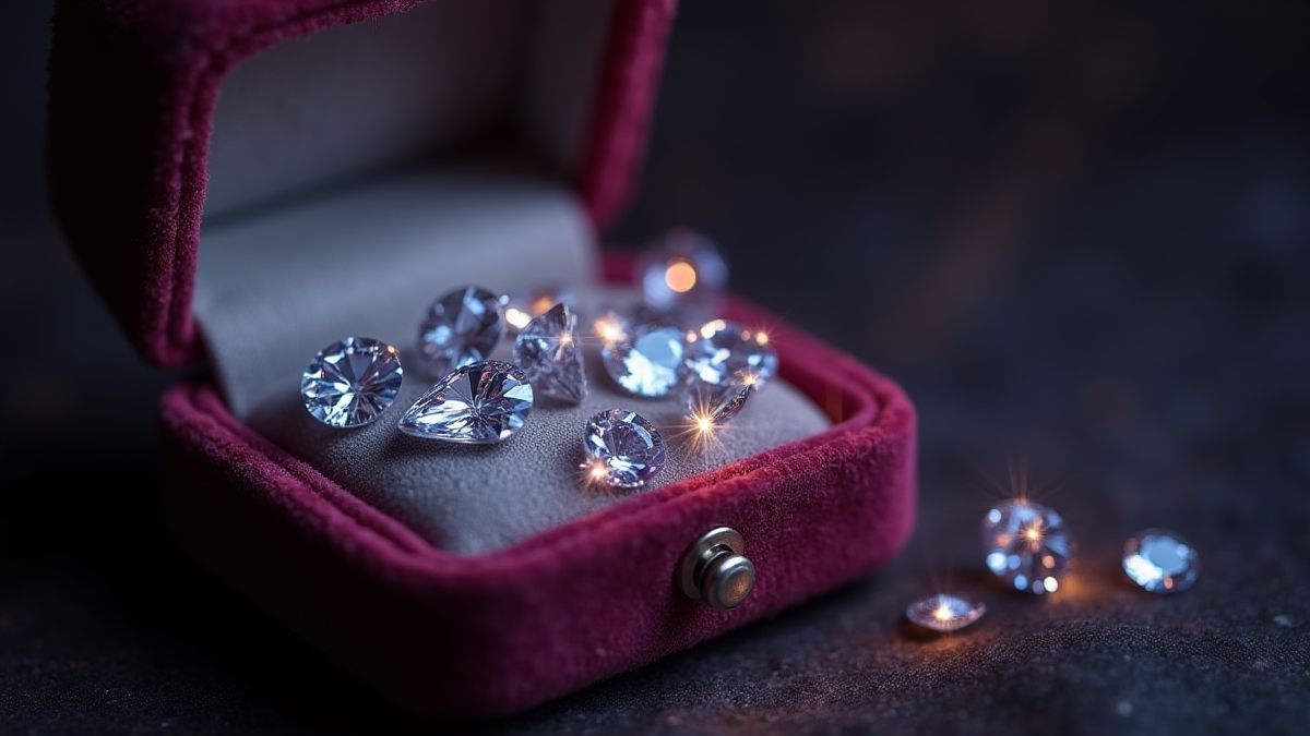 Diamantes brillantes en una caja de terciopelo.