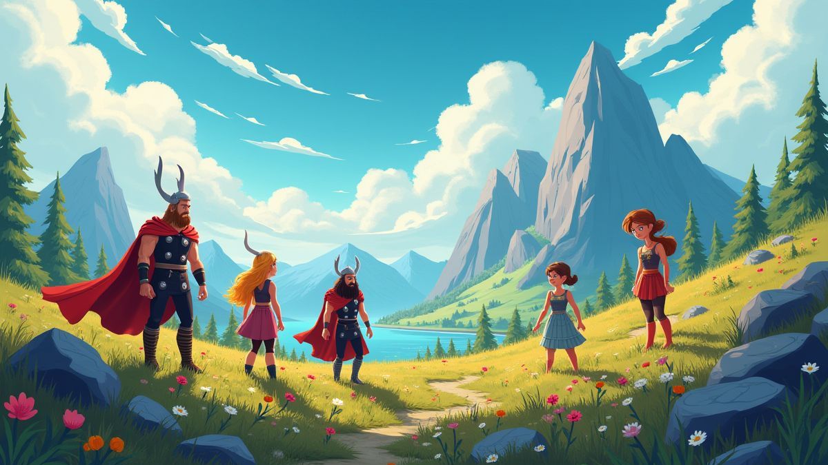 Deuses nórdicos em um paisagem escandinavo animado.