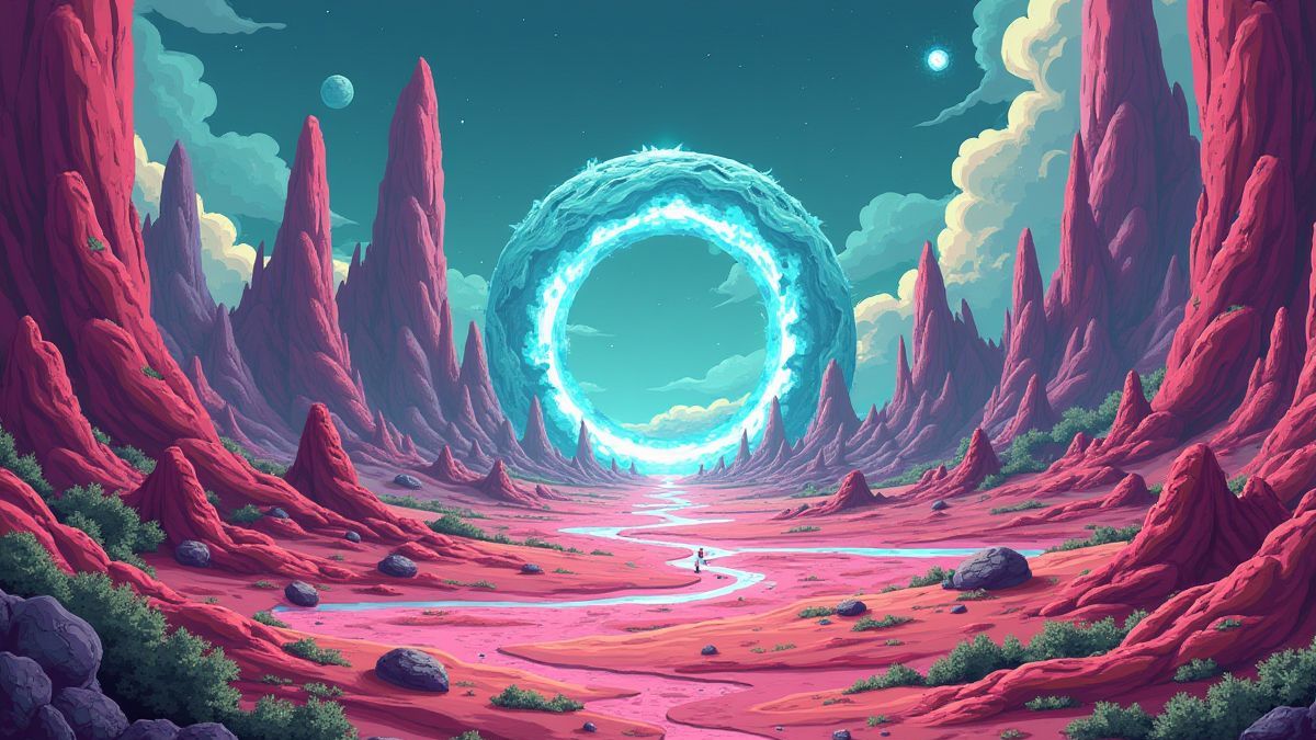Paisaje alienígena inspirado en Rick y Morty.