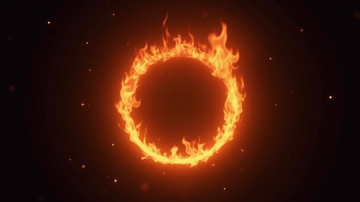 Ein leuchtender Ring, umgeben von Flammen.