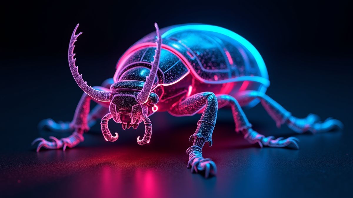 Un escarabajo robótico futurístico con luces de neón.