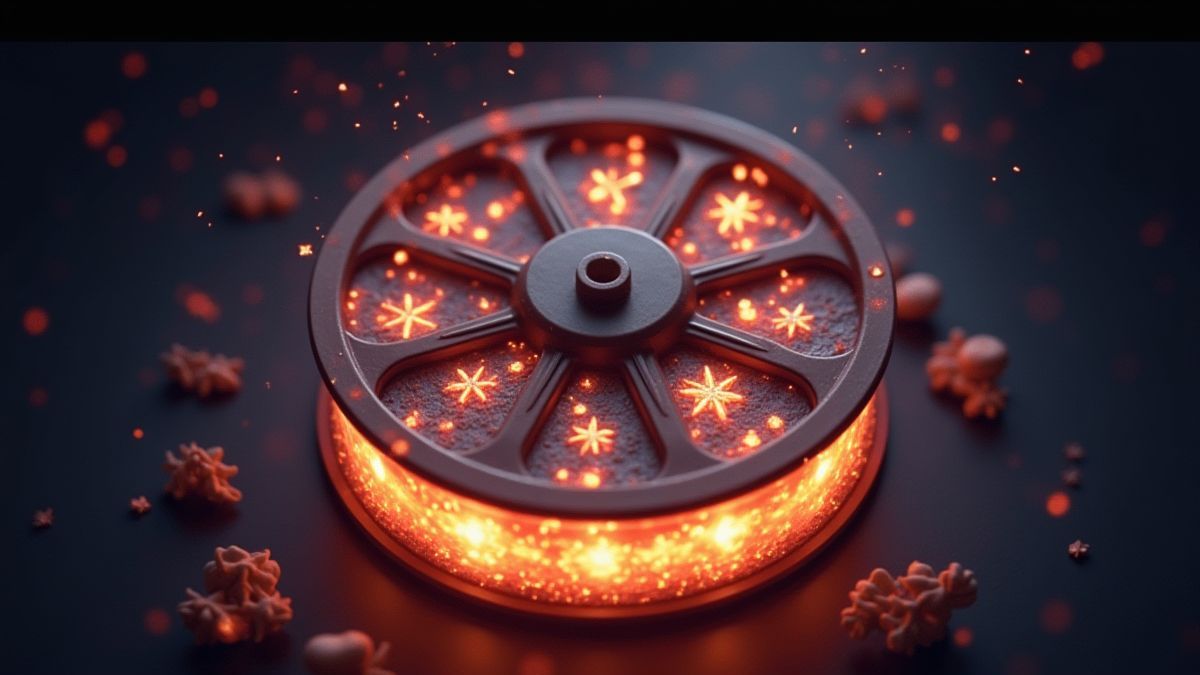 Un carrete luminoso con símbolos descendiendo dinámicamente.
