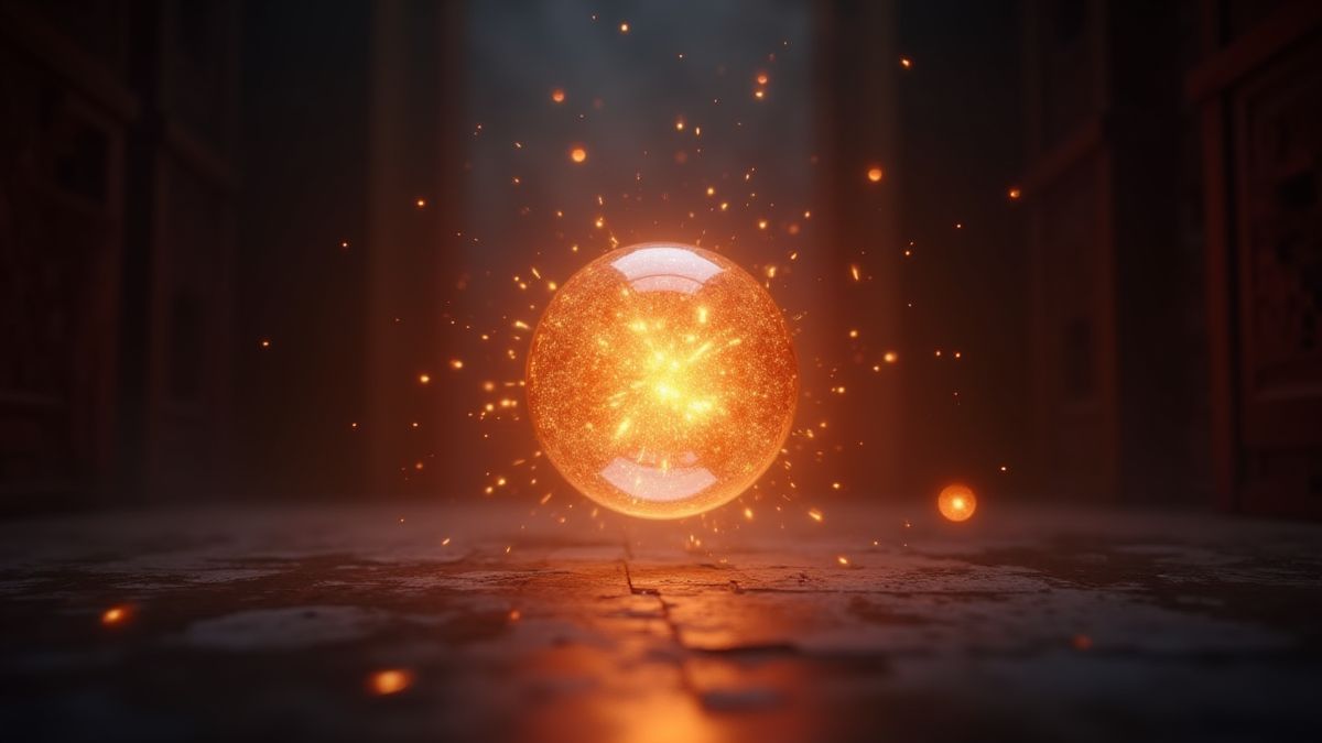 Un orbe mágico flotando en una cámara oscura.