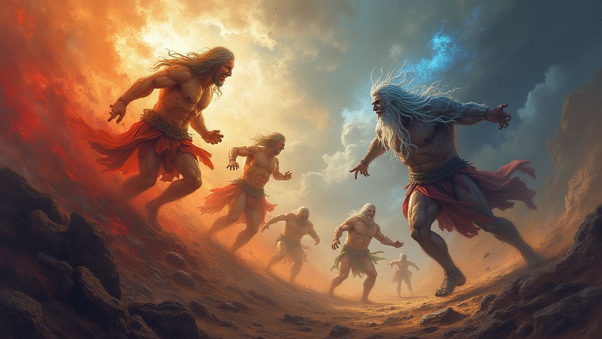 Mythological battle scene between gods and titans.