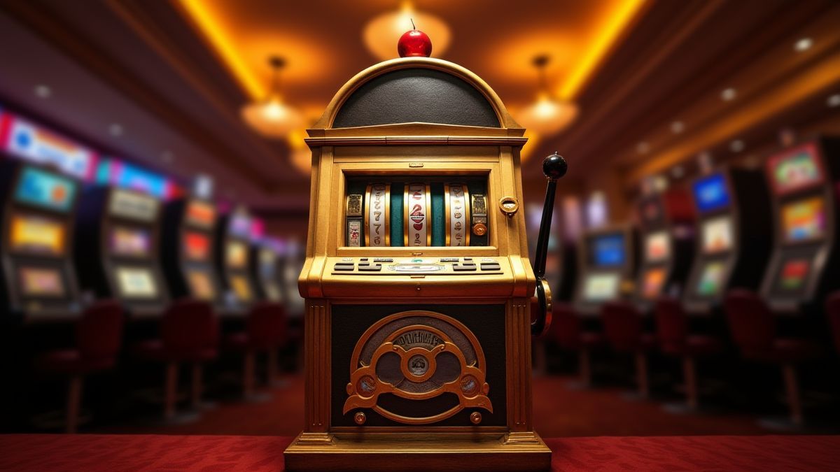 Klassische Spielmaschine in einem eleganten Casino.