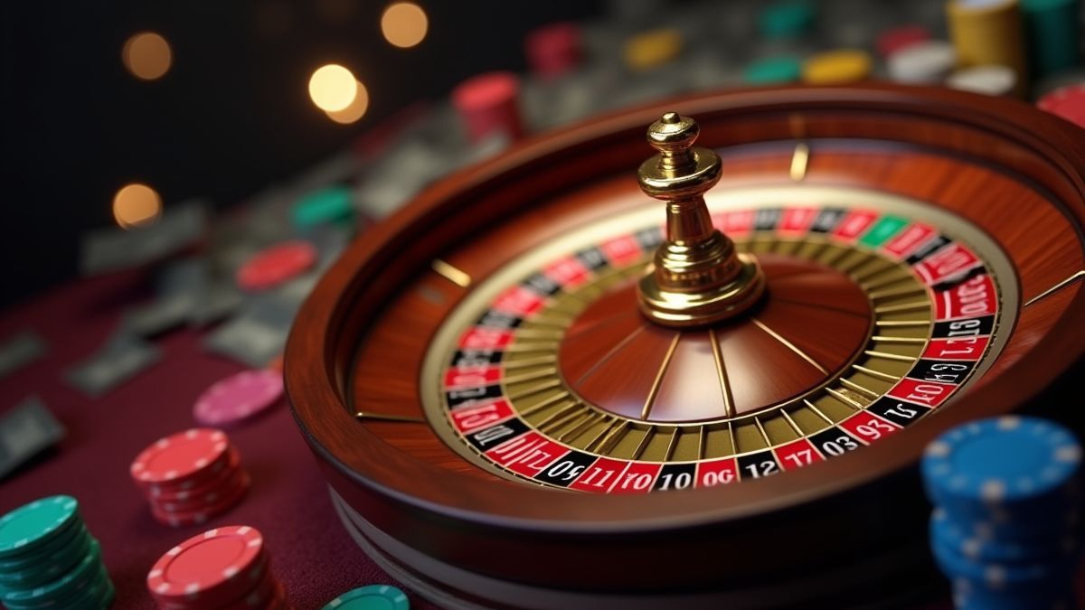Roulette mit Chips und Geld.