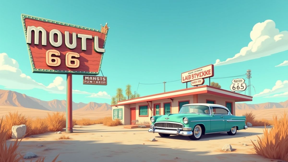 Cartel vintage de motel en la Ruta 66.