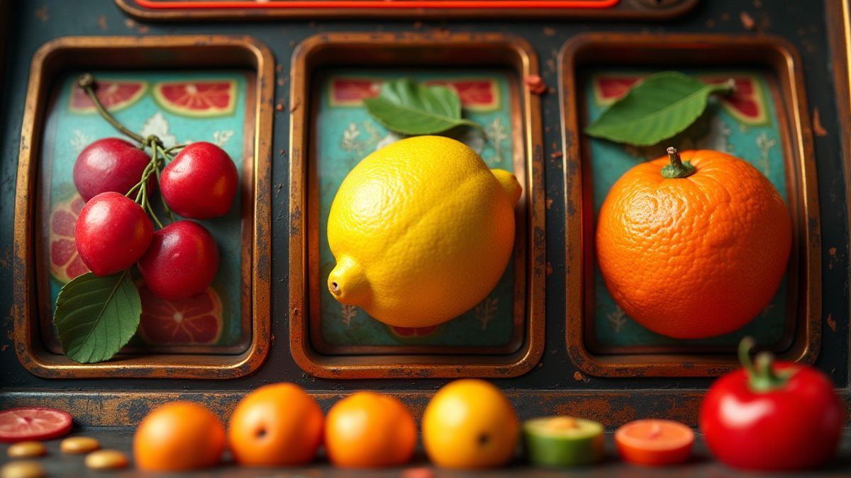 Afbeelding van een retro fruitmachine met levendige kleuren