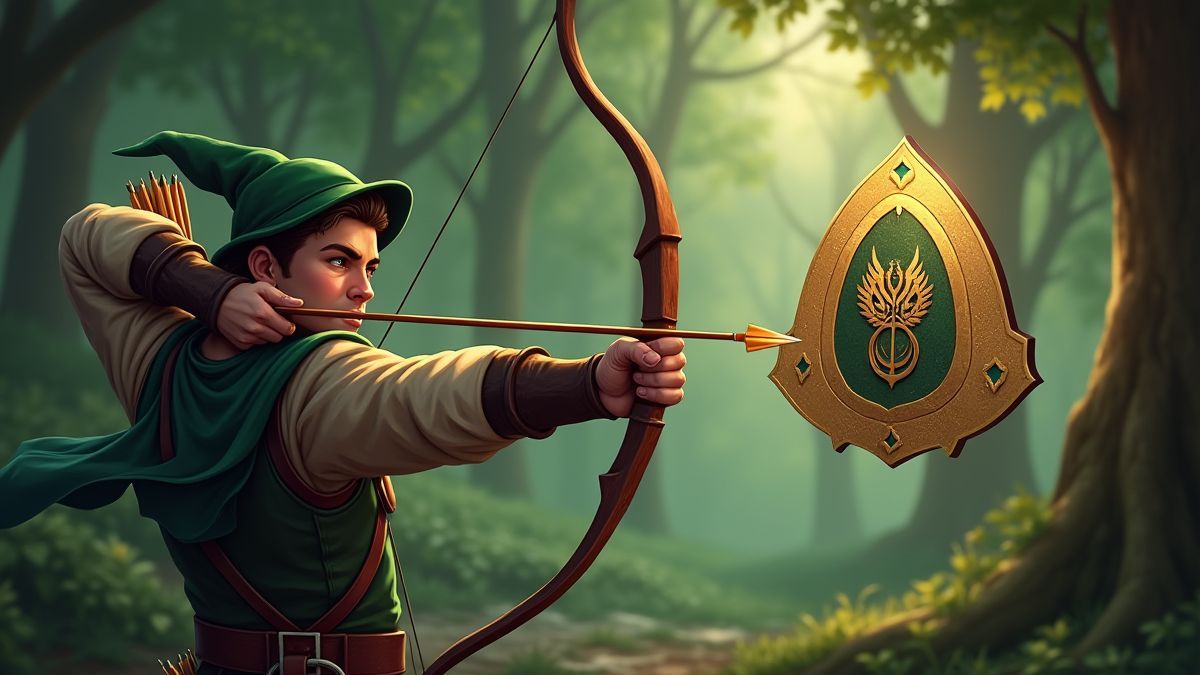 Robin Hood shooting an arrow to create a Wild symbol.