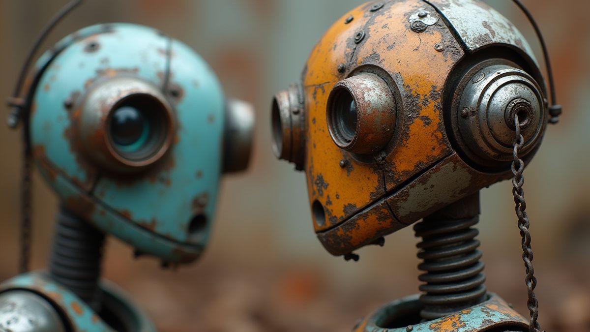 Roboter aus recyceltem Material im Detail.