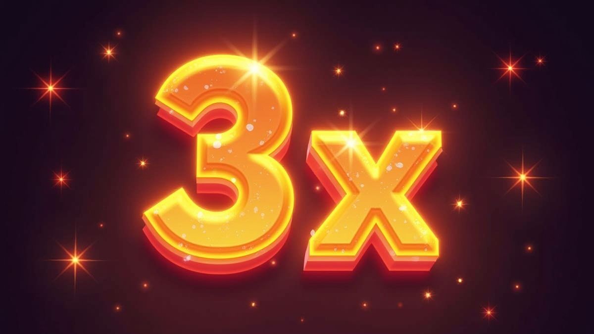 Símbolo de multiplicador x3 brillante rodeado de destellos.