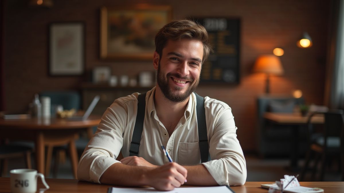 Persona feliz estableciendo un presupuesto antes de jugar.