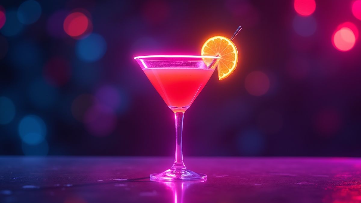 Vibrant neon cocktail in a party atmosphere.