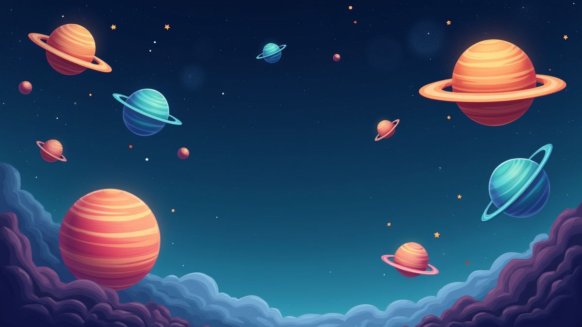 Un environnement spatial animé avec des planètes et des étoiles.