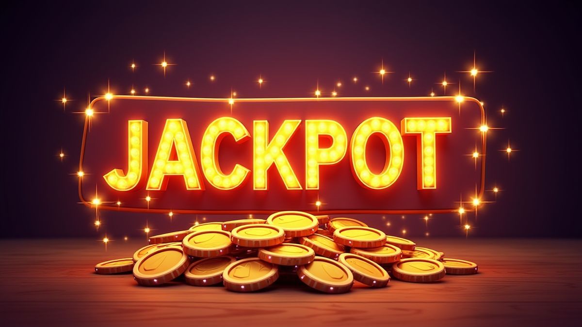 Een schitterend jackpotbord omringd door vonkjes en munten.