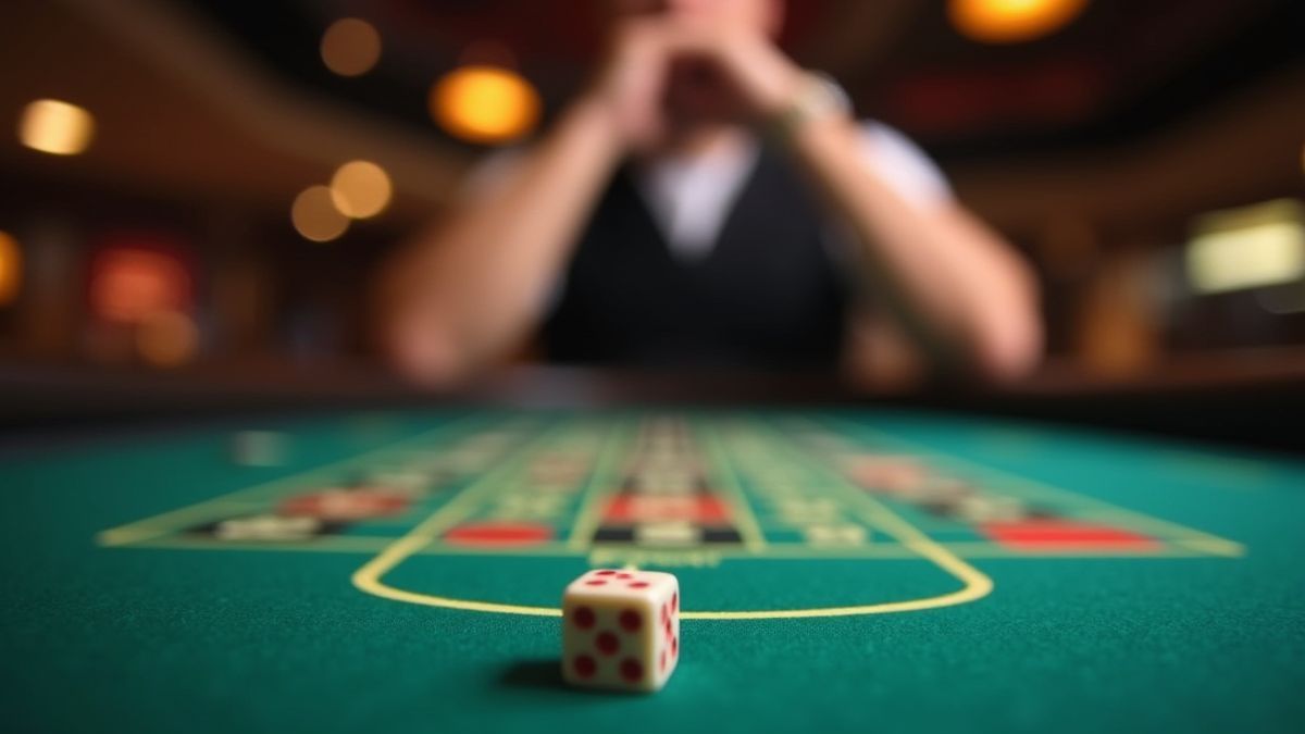 Player at a casino table ready to roll dice.