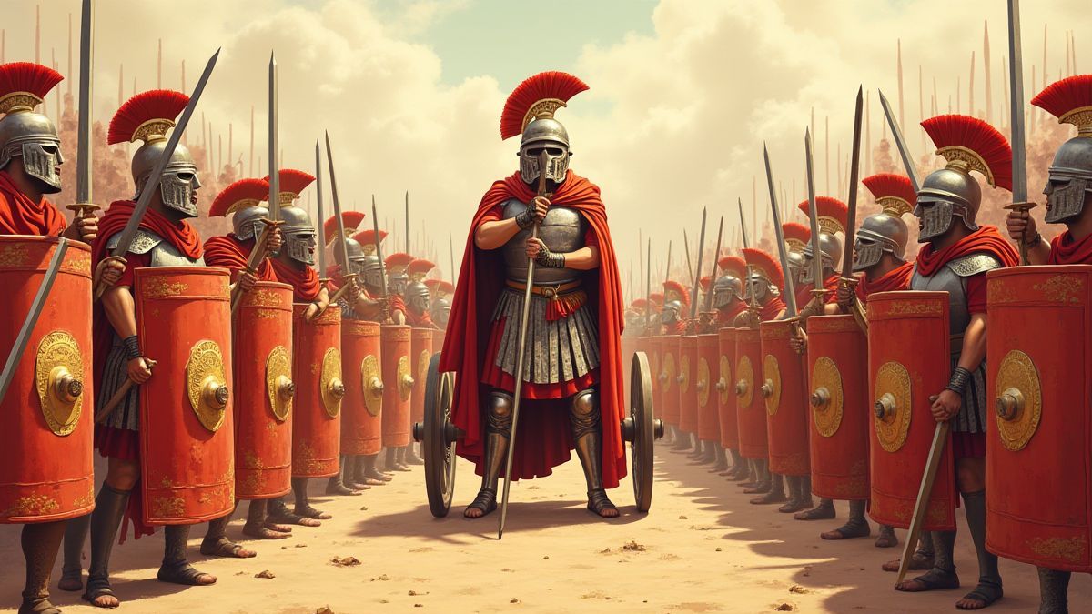 Gladiatoren en Romeinse strijdwagens met schilden en zwaarden