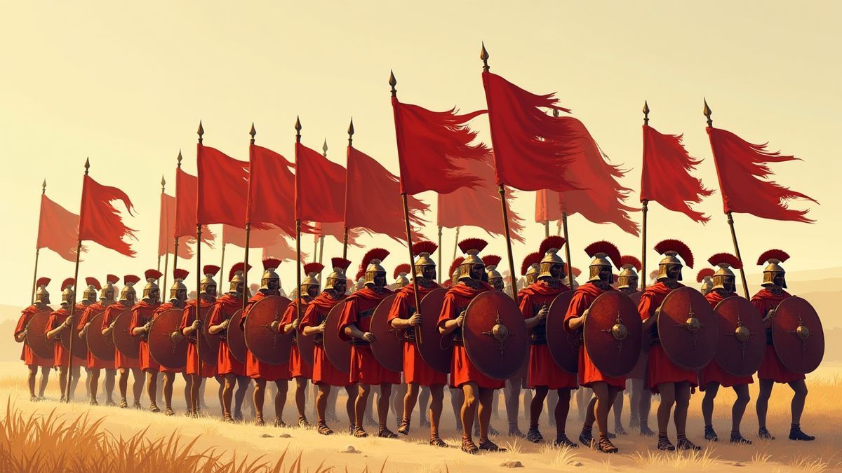 Legionarios romanos marchando bajo sus estandartes
