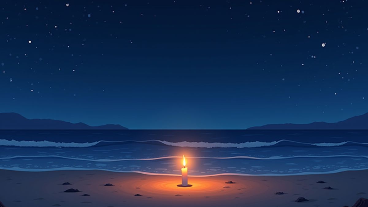 Romantisch diner op het strand verlicht door kaarsen onder de sterren.