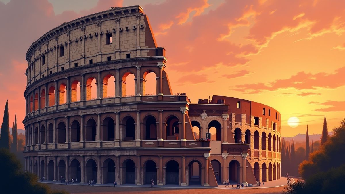 The Roman Colosseum at sunset.