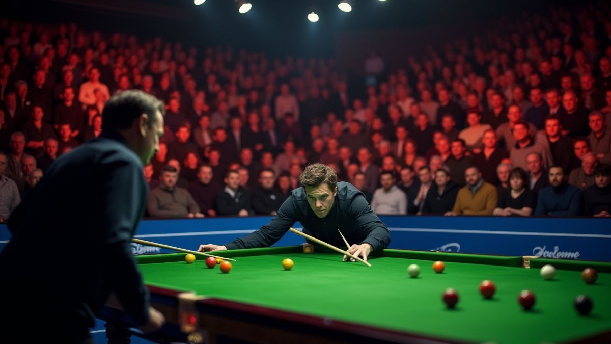 Ein animiertes Snooker-Turnier mit lebhaftem Publikum.