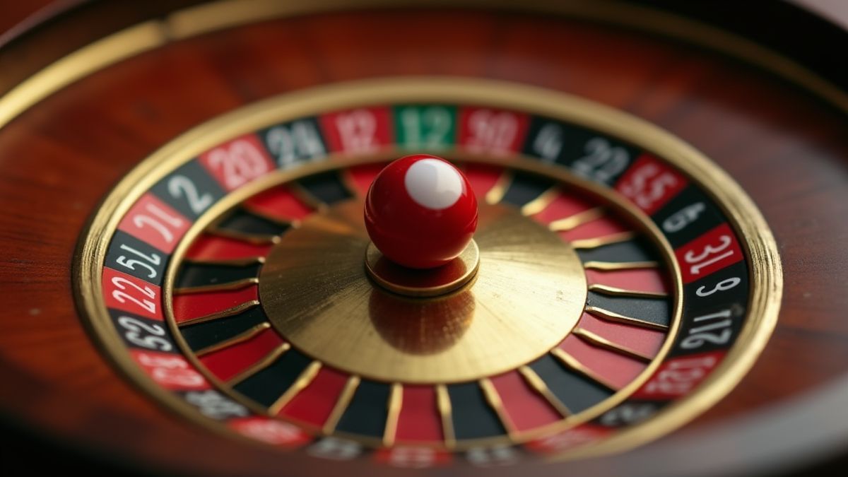 Roulette-Kugel in der Mitte von drehenden Rädern